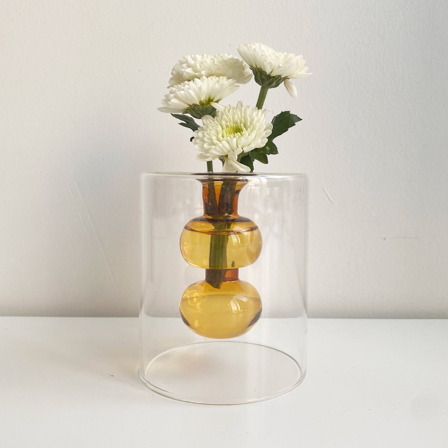 Modern Nordic Double Walled Vase in amber