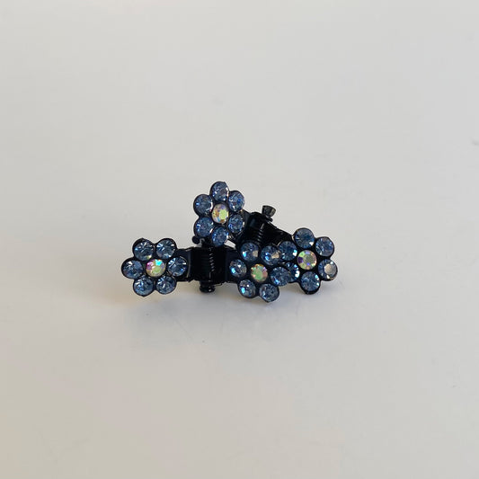Small Rhinestone Flower Hair Clips in blue