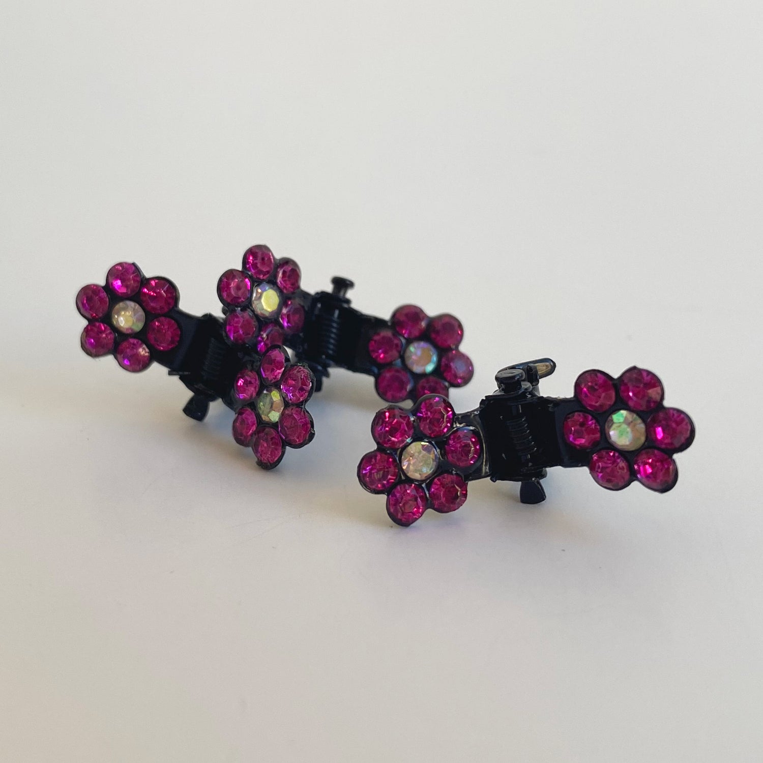 Small Rhinestone Flower Hair Clips in hot pink