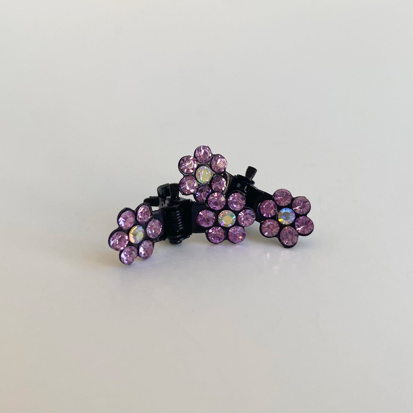 Small Rhinestone Flower Hair Clips  in purple