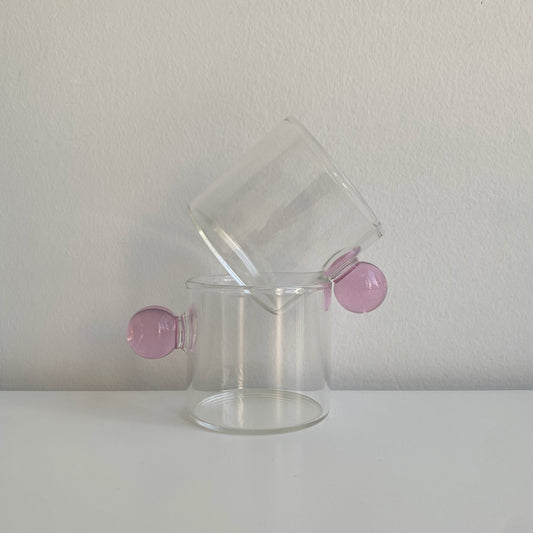 Espresso cup with pink glass ball handle