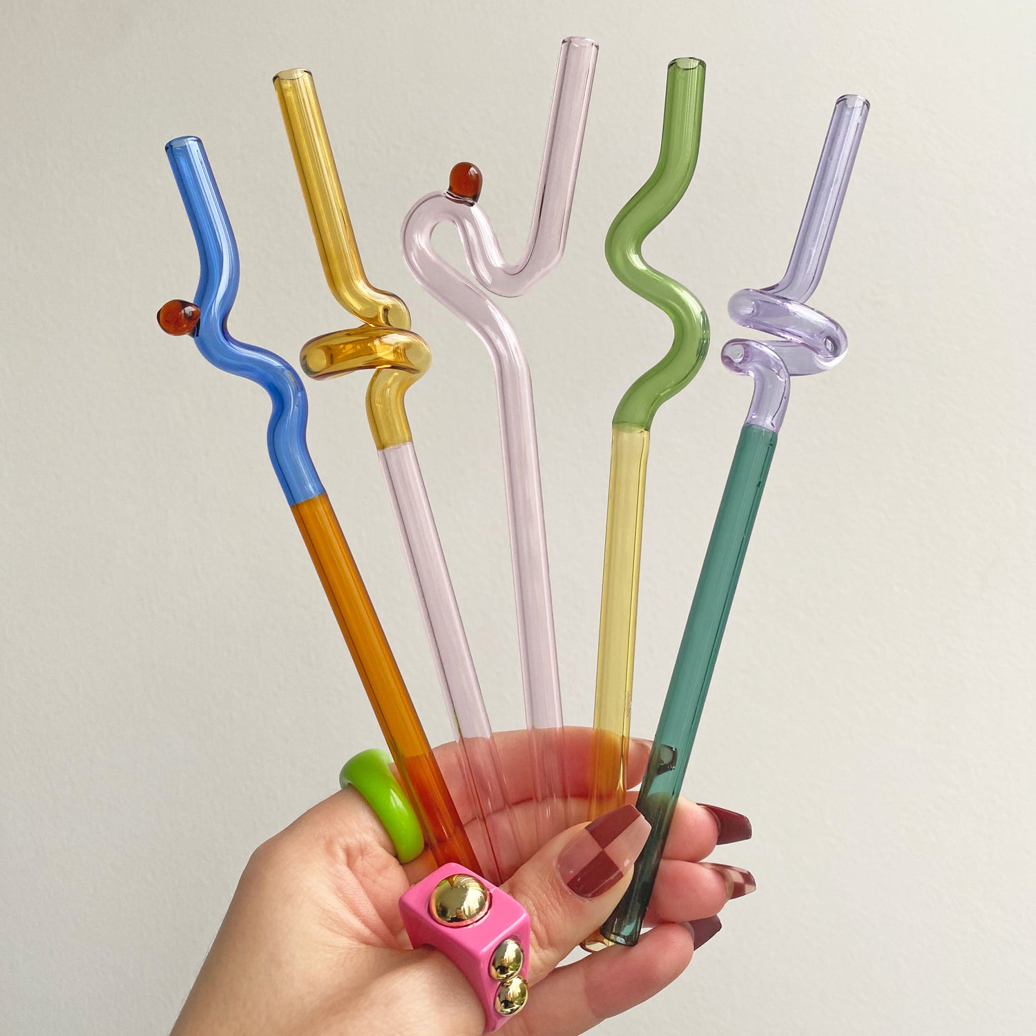 Colorful Spiral & Wavy Glass Straws