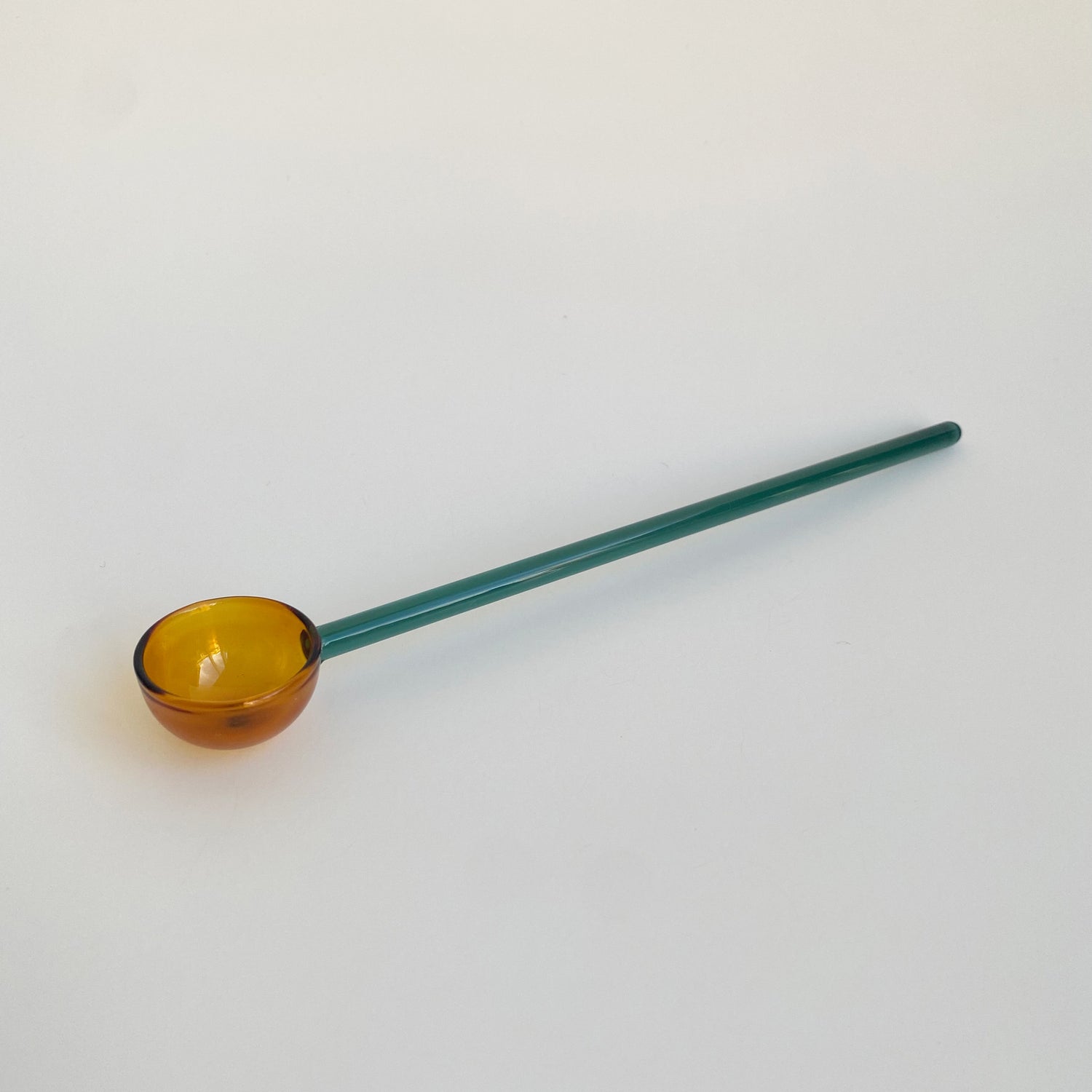 colorblock glass teaspoon in amber and teal