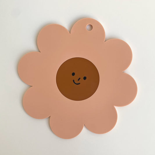 Silicone smiley flower coaster & pot holder in peach
