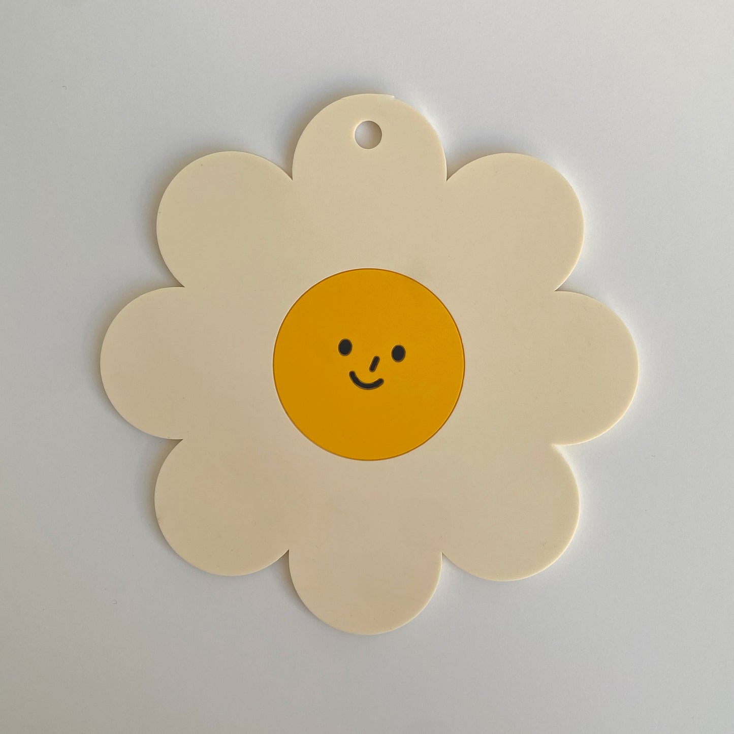 Silicone smiley flower coaster & pot holder in yellow